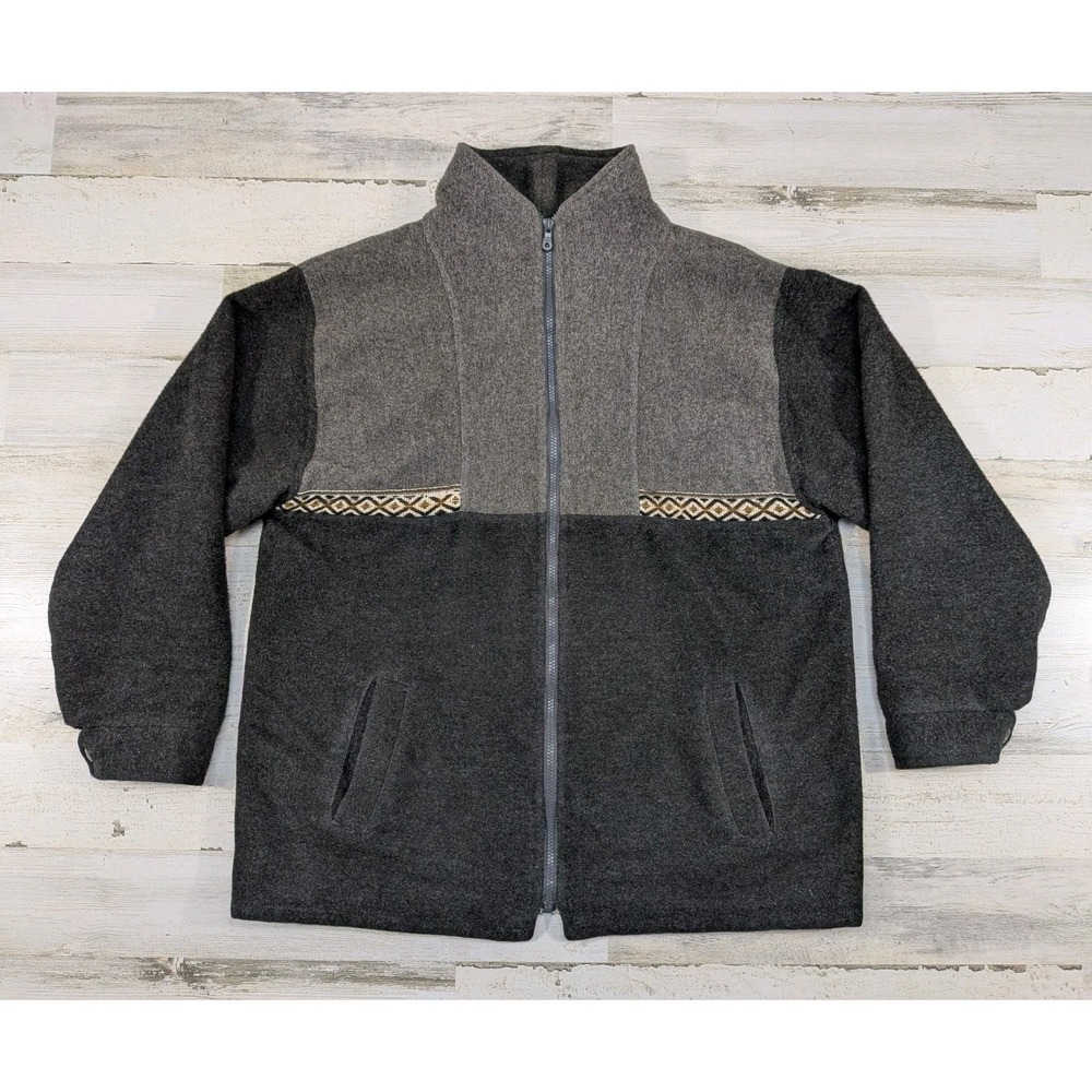Peruvian Connection Womens Large Alpaca Full Zip Bomber Jacket Grey Multicolor